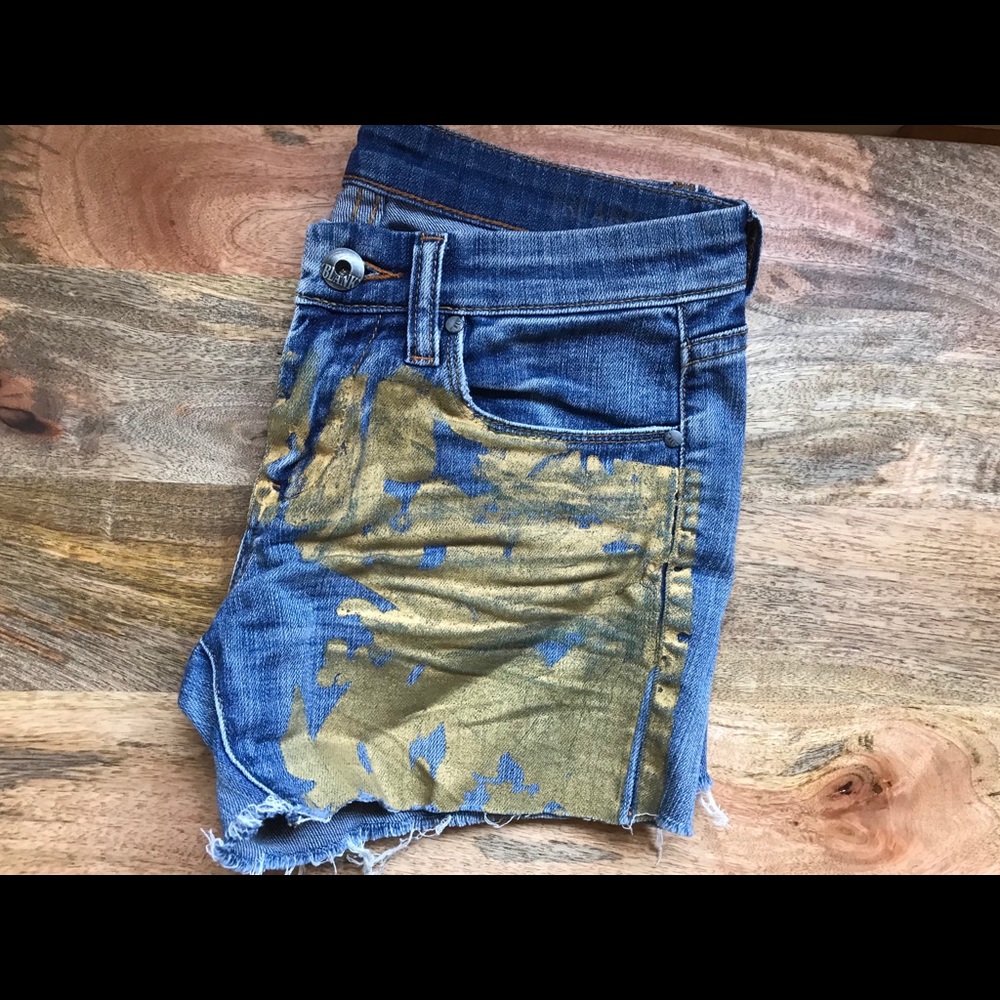 Gold Foil distressed denim shorts
