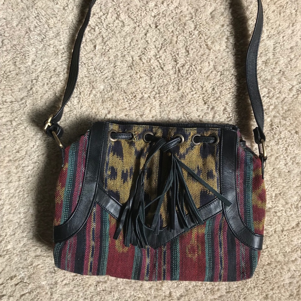 Leather Crossbody with Ikat Fabric