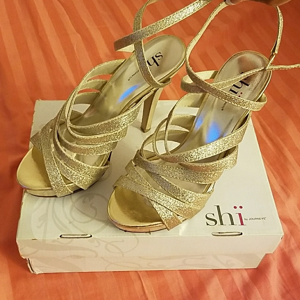 Gold Open Toe Strapy Heels