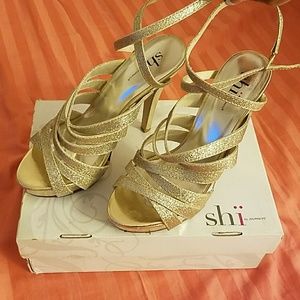 Gold Open Toe Strapy Heels