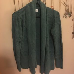 Crochet stitched cowl neck sweater