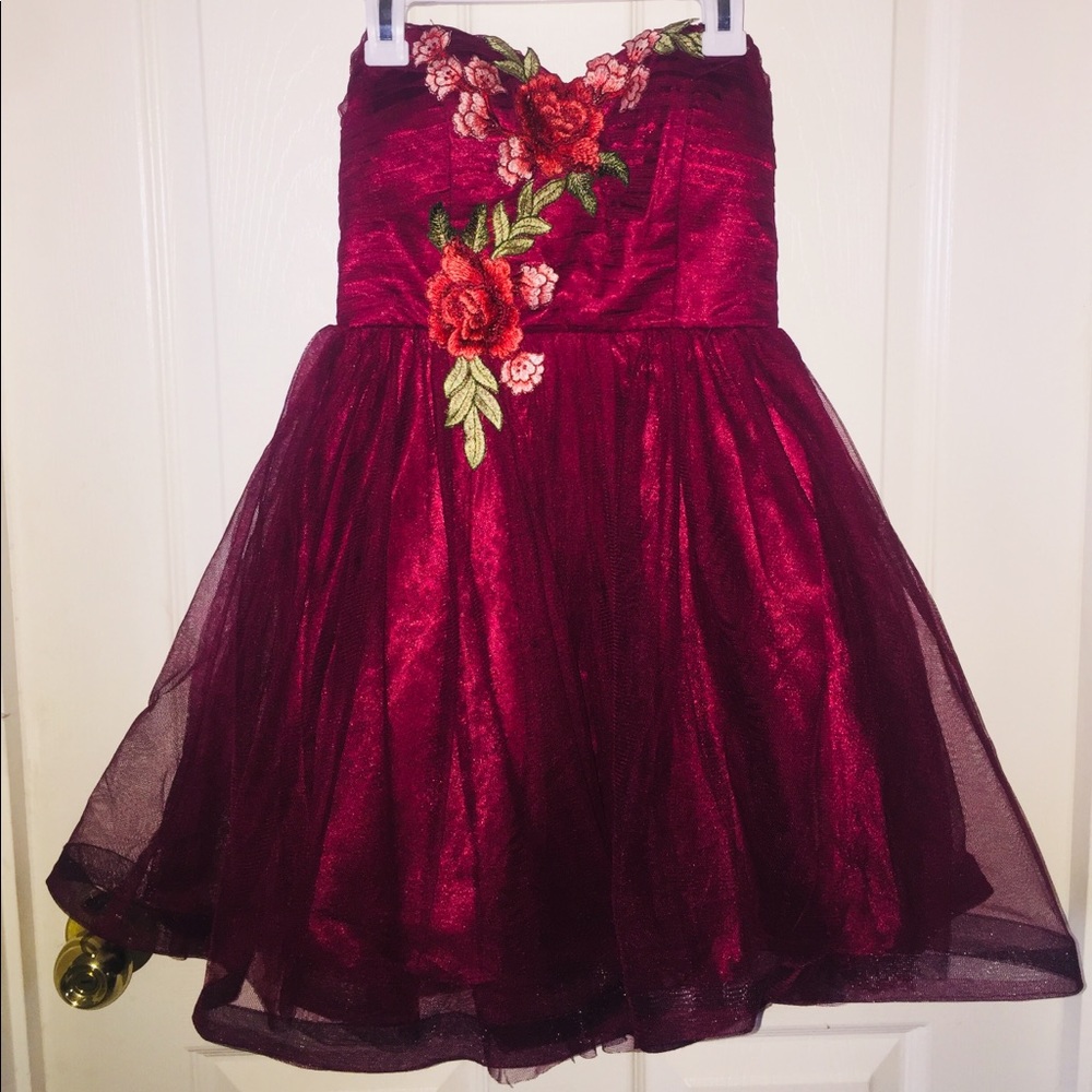 Burgundy Floral Homecoming Dress