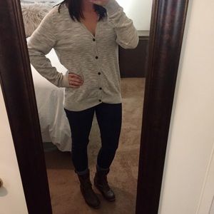 Slouchy Button-Down Oatmeal-Colored Cardigan