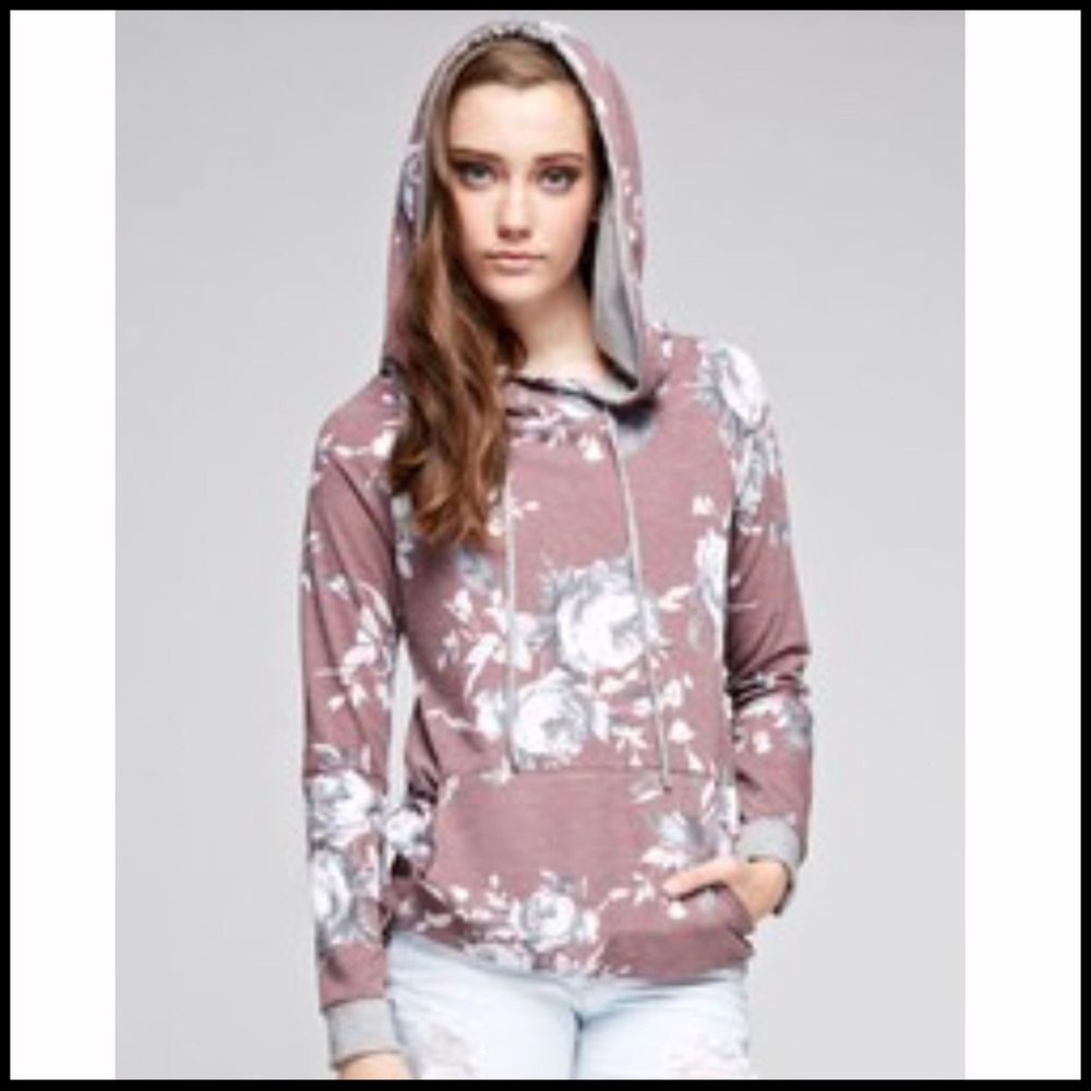 Burgundy Floral Hoodie - Picture 2 of 4