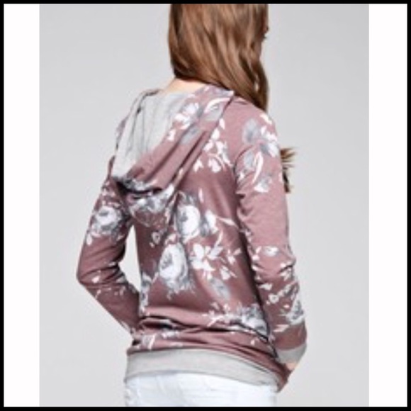 Burgundy Floral Hoodie - Picture 3 of 4
