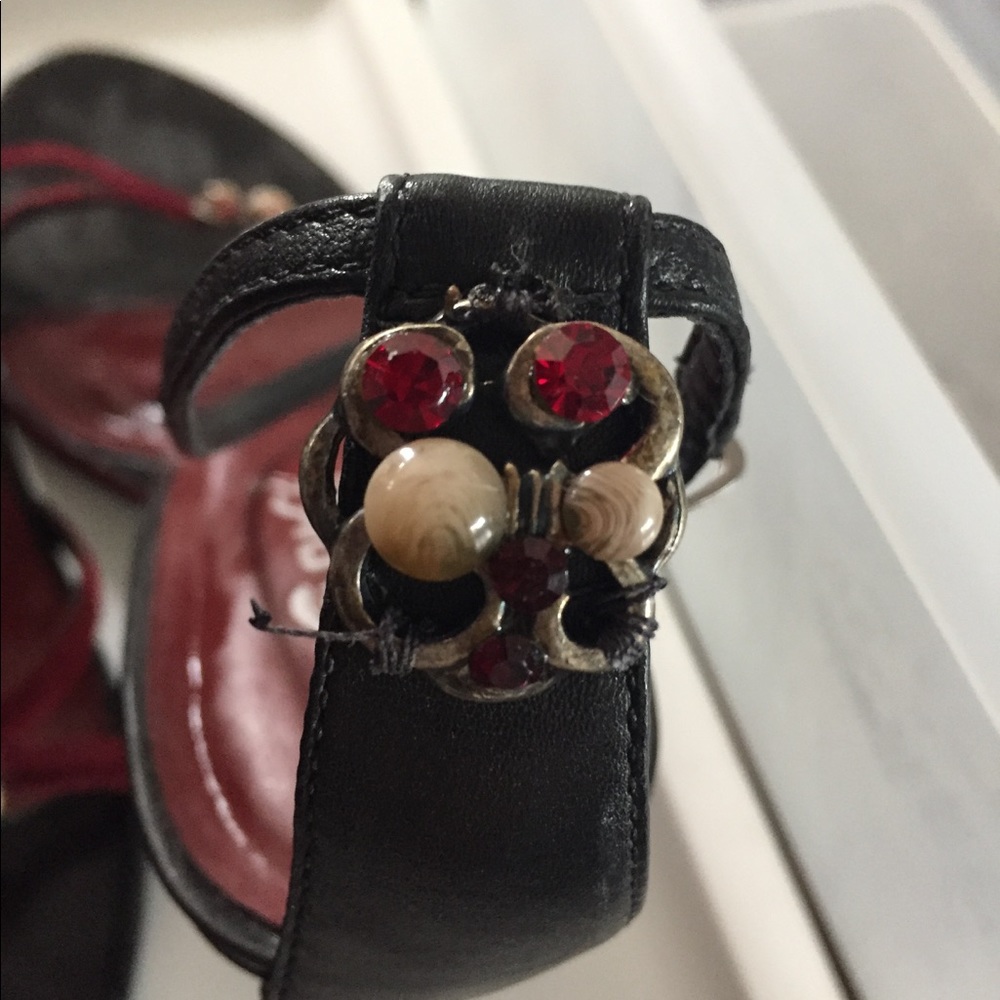Black & Burgundy straps sandal with gemstones