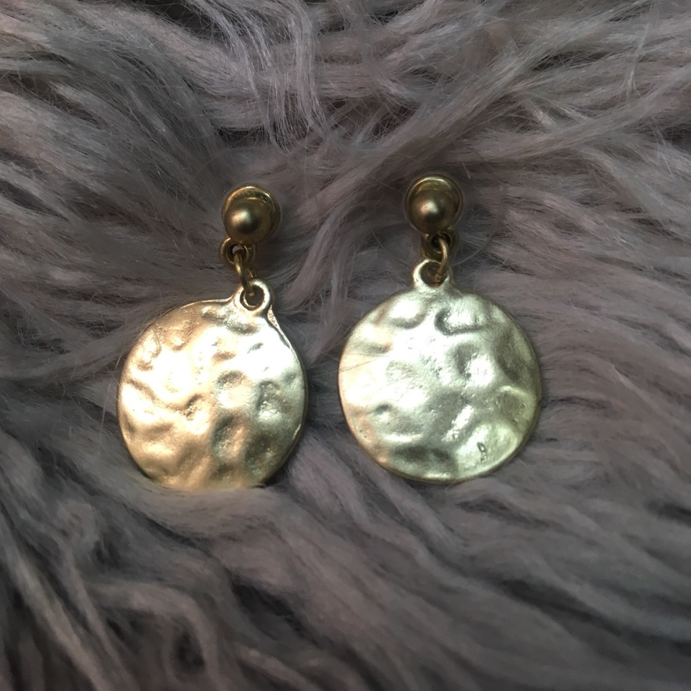 Hammered Disk Gold Drop Earrings
