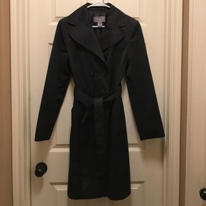 Ann Taylor Long Black Trench Coat Size S
