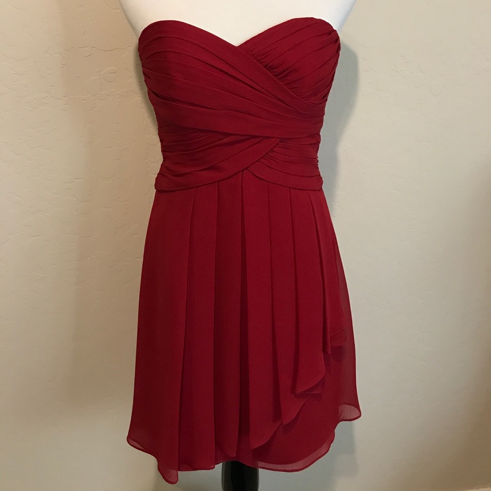 David’s Bridal Strapless Red Dress Size 2