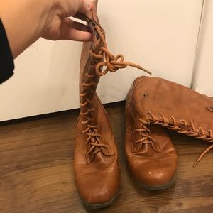 Brown mid calf combat boots