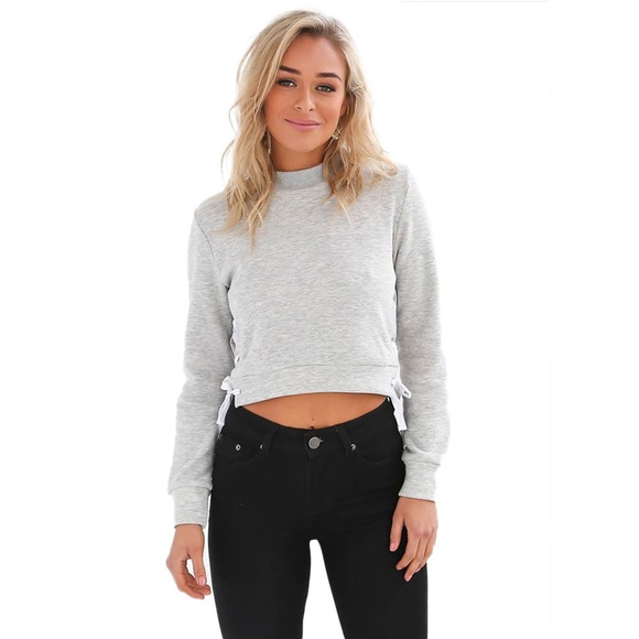 ❄️ CLEARANCE! 'Iman' Gray Lace Up Sweatshirt - Picture 3 of 6