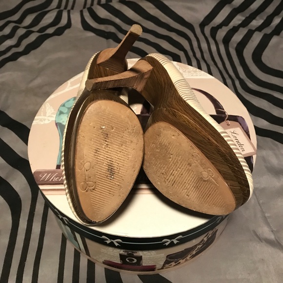 Size 8 Jessica Simpson Beige&Brown Textured Heels - Picture 3 of 4