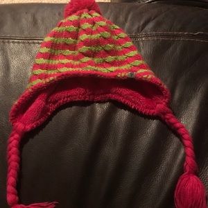 Pink and green northface toboggan