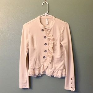 Vintage Style Ivory Lace Trim Button Sweater