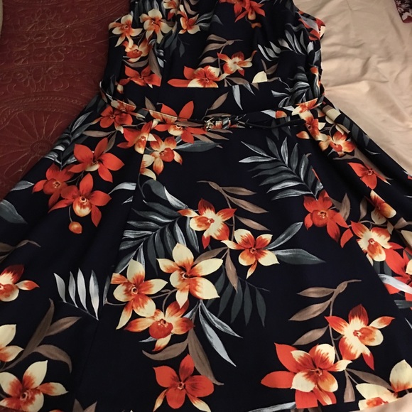 Navy Flowered A Lined Sleeveless Dress Once - Picture 1 of 7