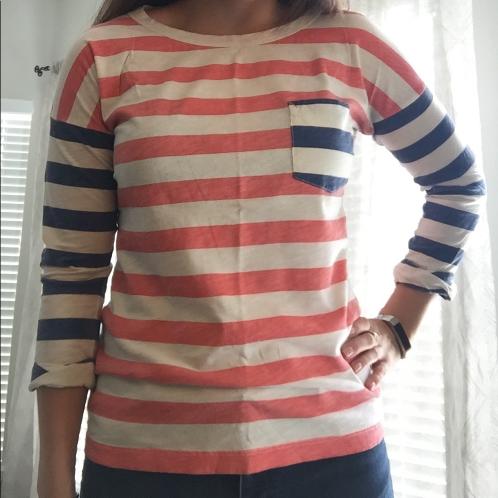 Orange/blue & white striped Anthropologie shirt