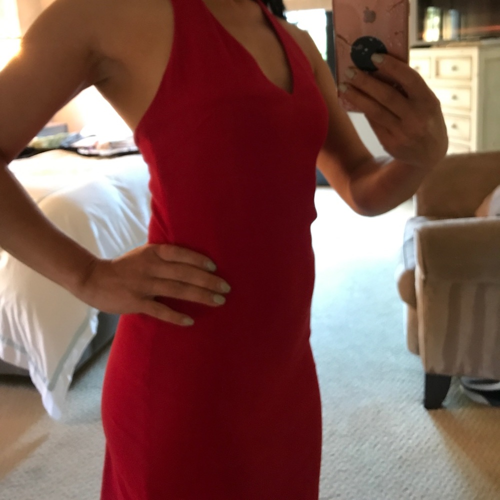 Sexy, red, halter dress.