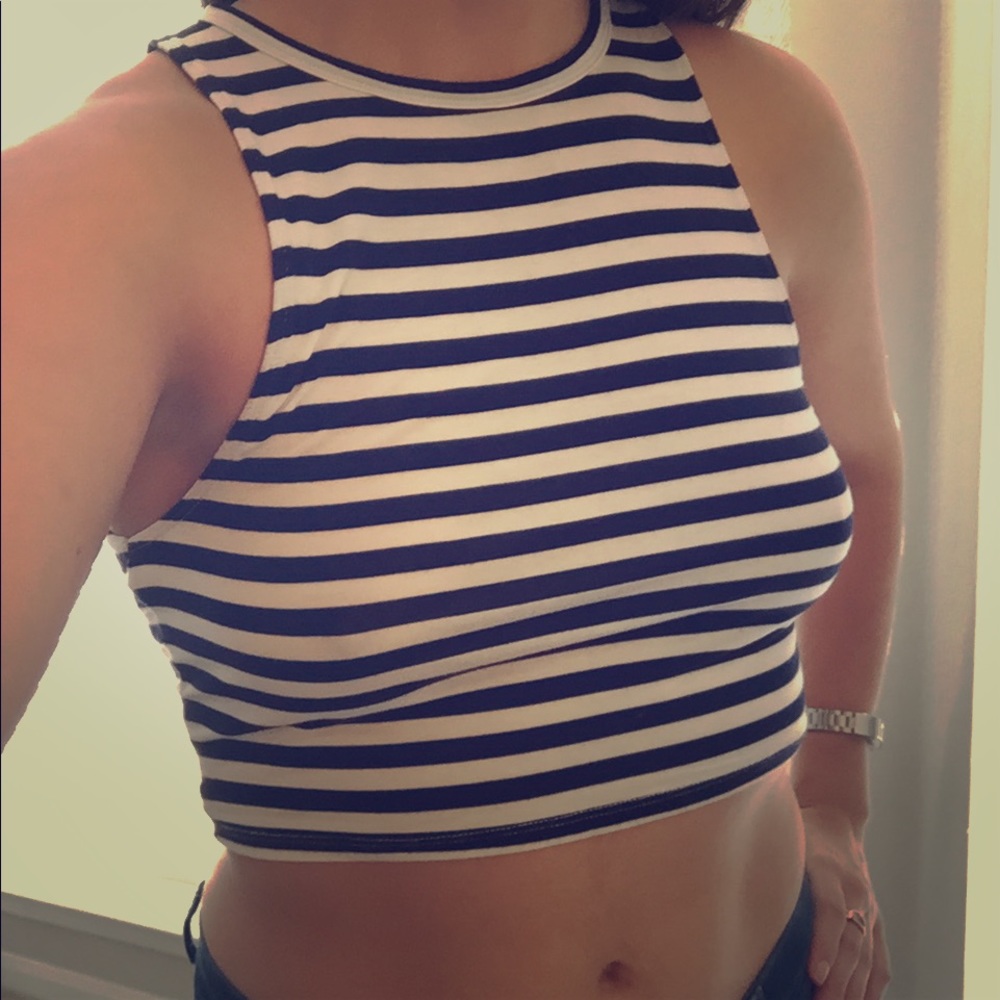 Aerie super-soft blue-white-striped cropped top