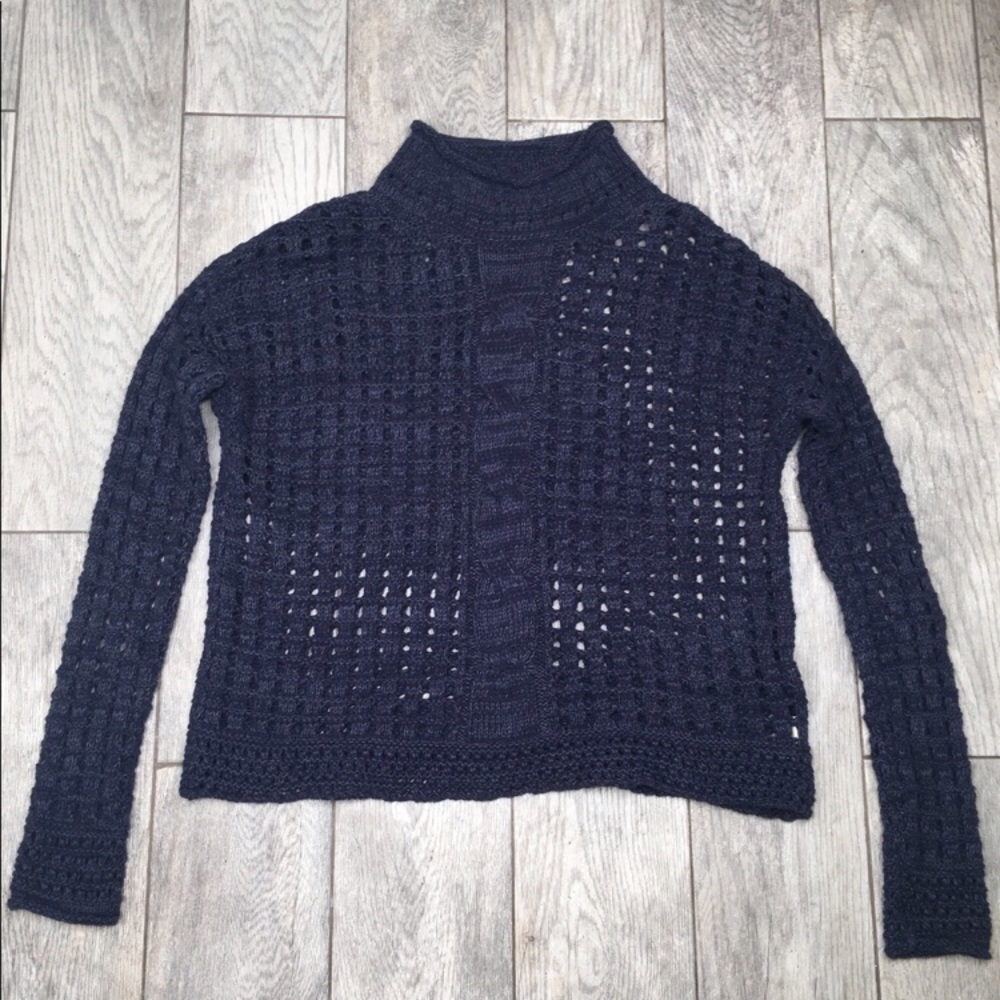 Free People Blue Open Weave Knit Sweater