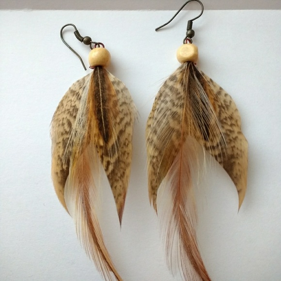 Jewelry - Rare Real Feather Custom Made Earrings