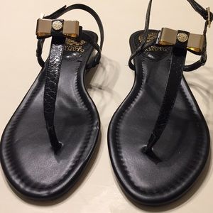Black Sandals with Gold Bow
