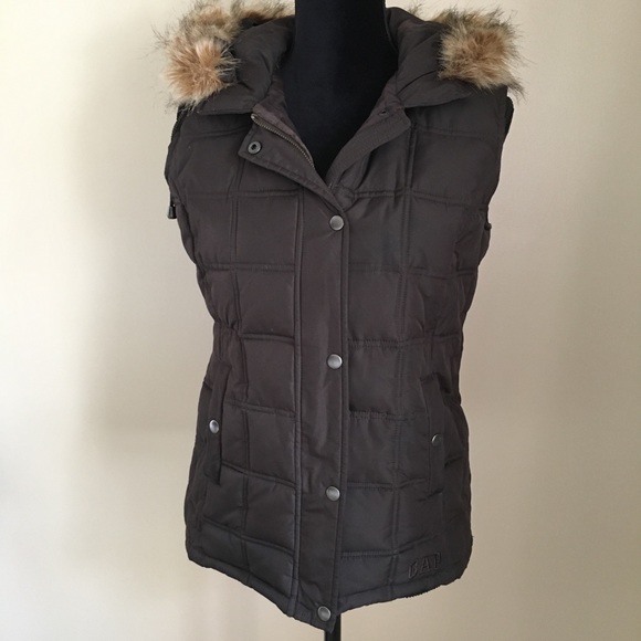 GAP Jackets & Blazers - GAP Brown Faux Fur Hooded Puffy Vest