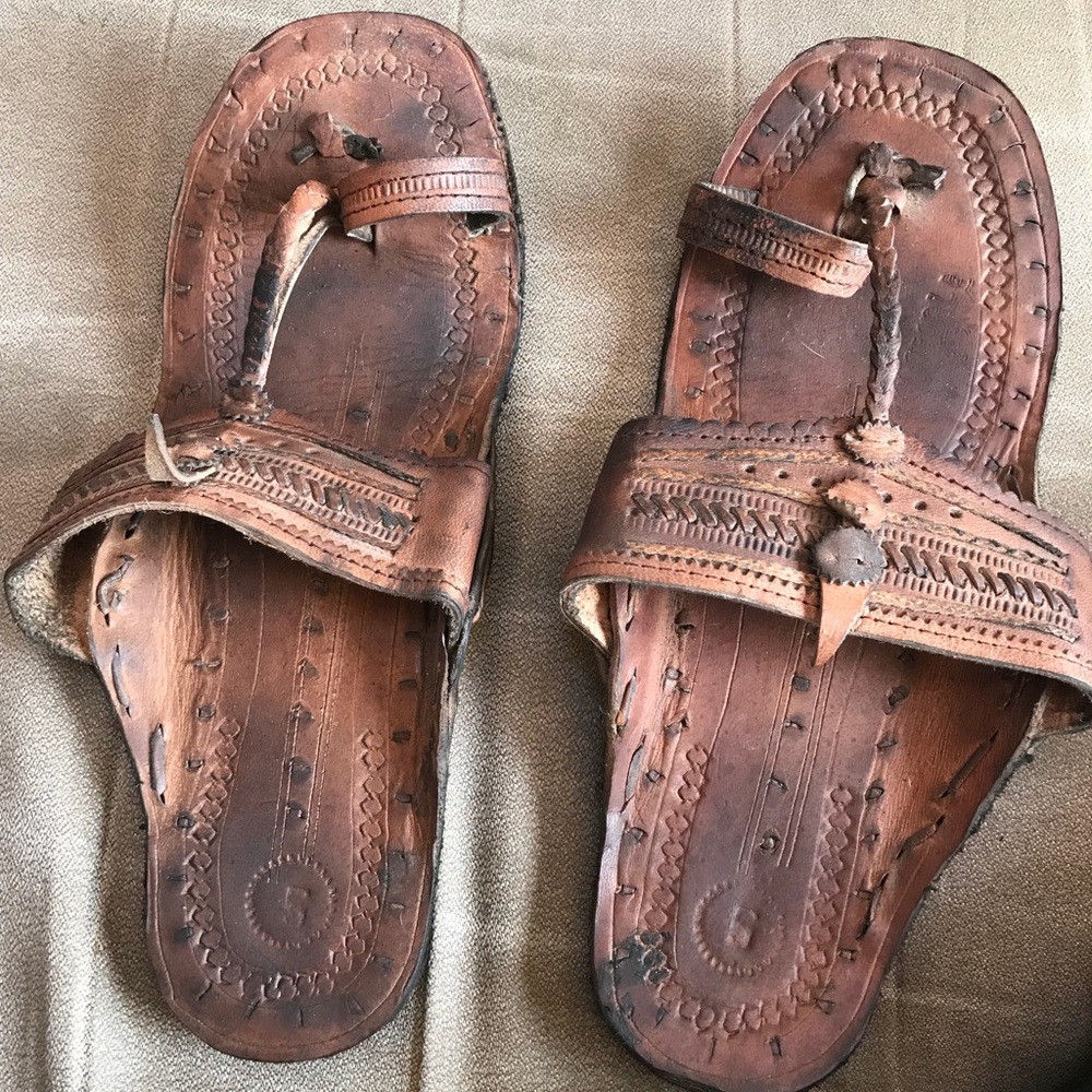 Intricate Brown Leather Boho Hippie Shop Sandals