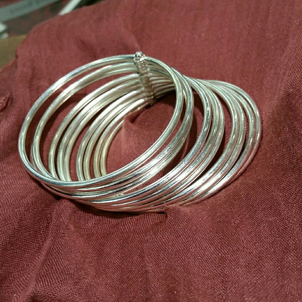 10 bangle thick Chunky silver plated bracelet