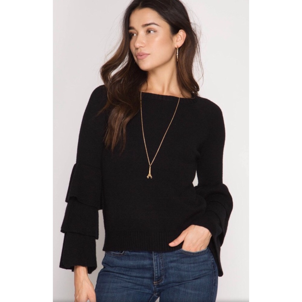 Triple Ruffle Bell Sleeve Sweater
