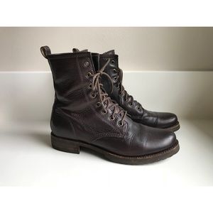 Frye Veronica Leather Lace Up Combat Boots
