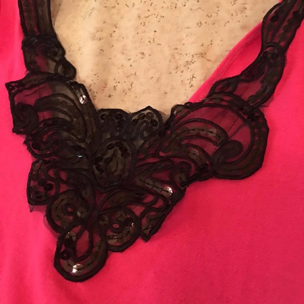 Hot Pink Tunic Top with Black Lace & Bead Applique