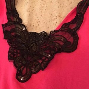 Hot Pink Tunic Top with Black Lace & Bead Applique