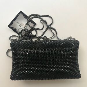 Molly Moore Black Crystal Clutch w Metallic Chain