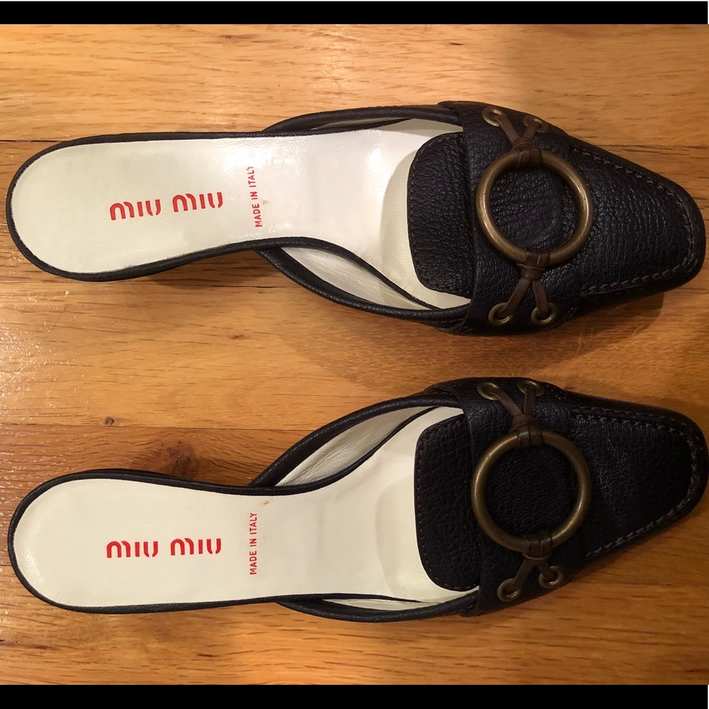 Miu Miu Navy Leather Mules