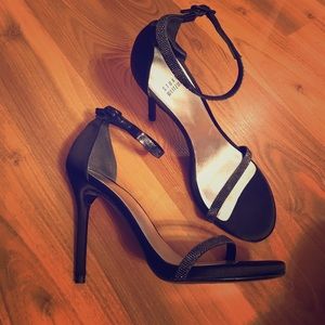 Black Stuart Weizmann sparkle strap heels