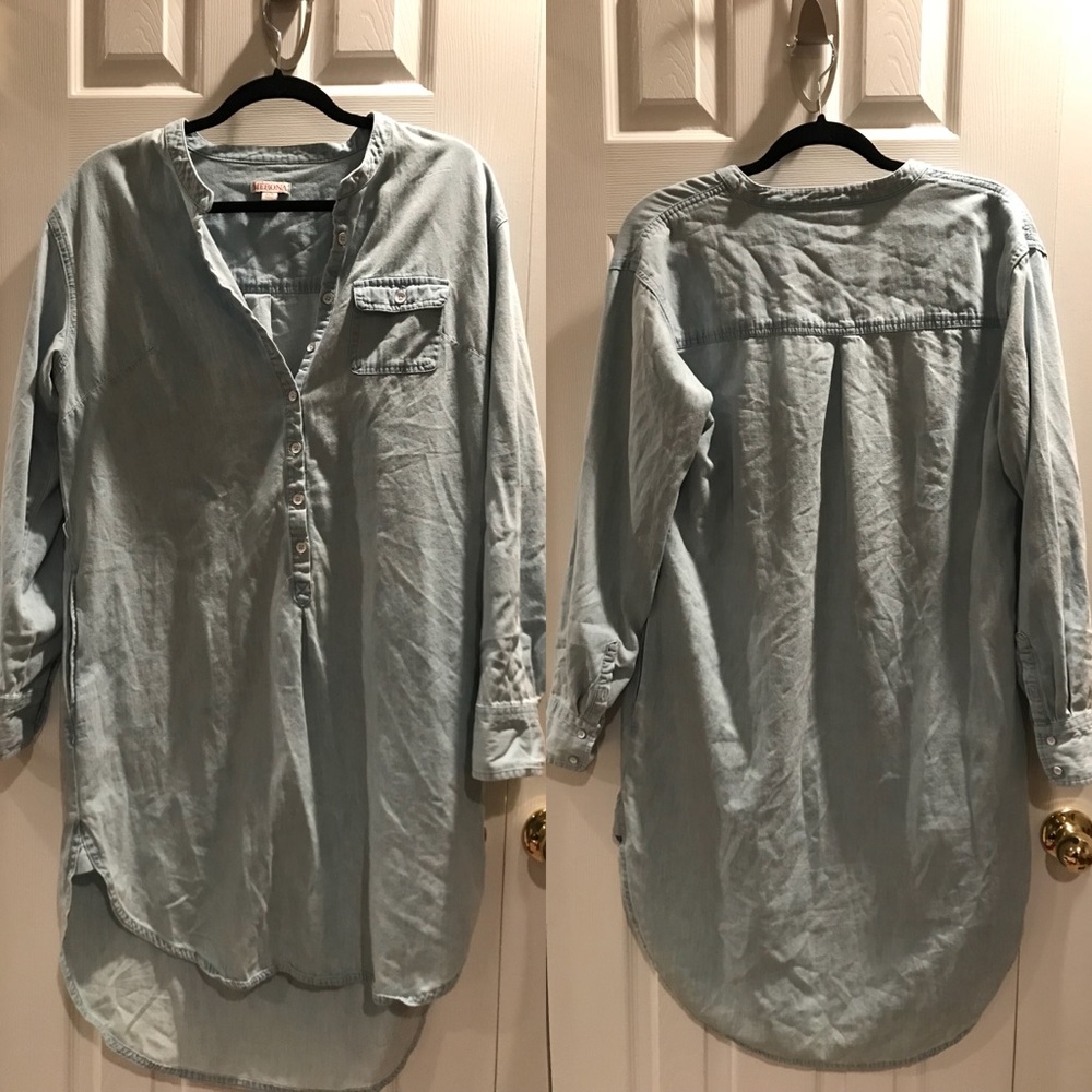 Denim Button Up High Low Shirt/Dress/Coverup