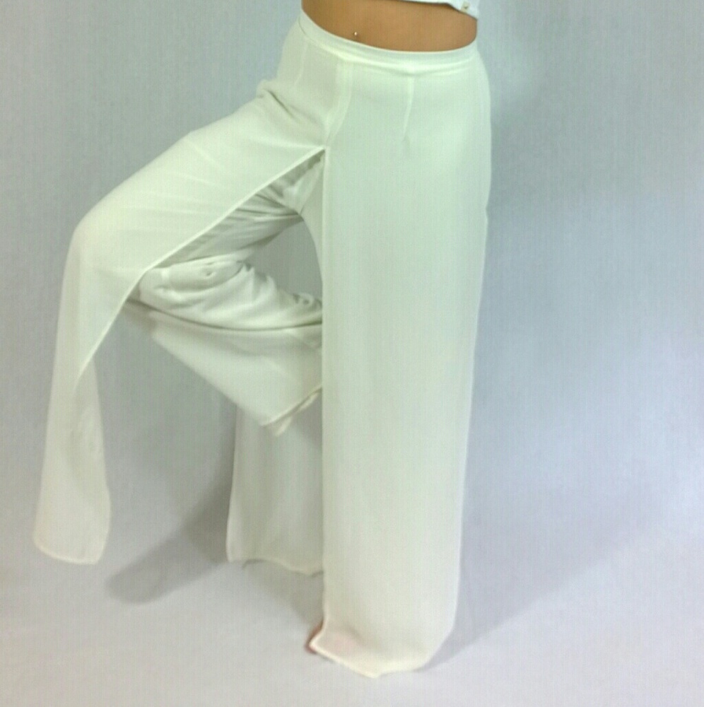 Layered, White, Sheer pants, gypsy pants, flare