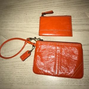 Coach Orange Patent Leather Wristlet & Coin Purse