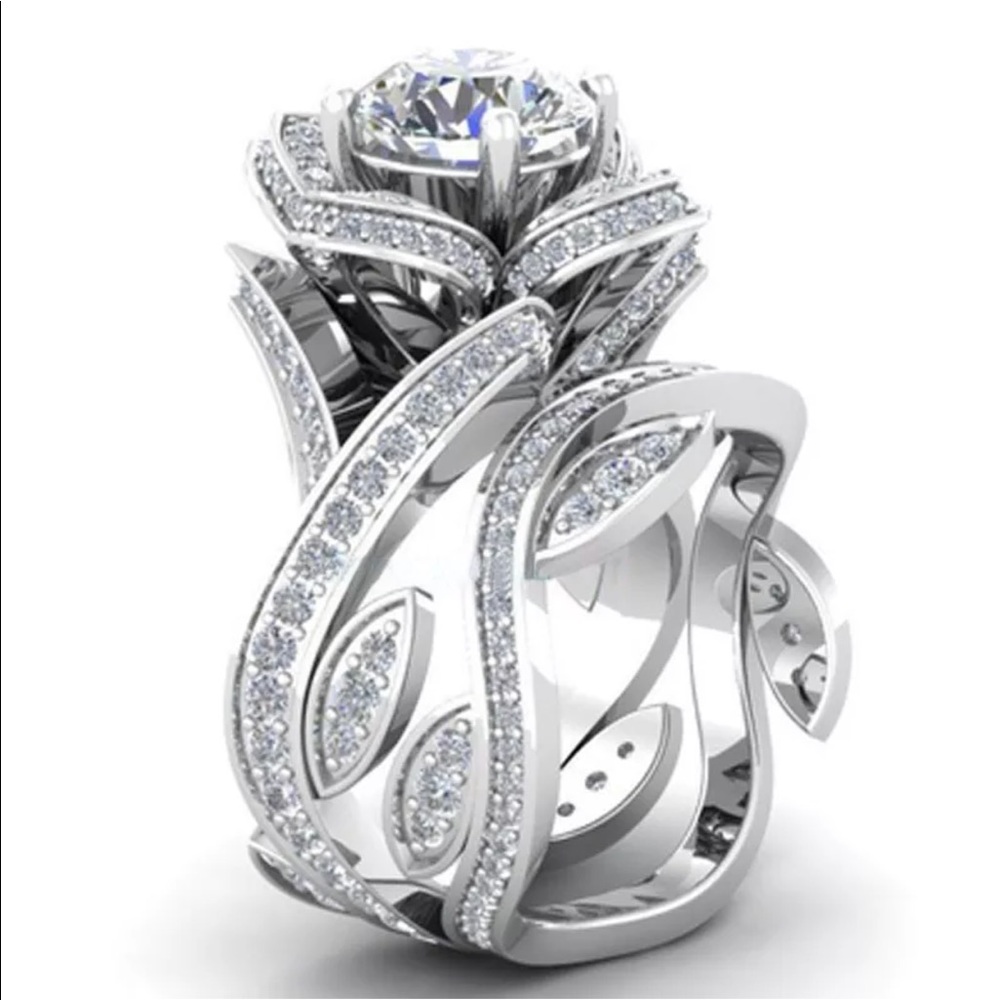•Flowers in Bloom• .925 Silver Plated Ring Set - Picture 2 of 4