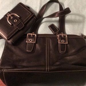 Black leather coach purse and wallet