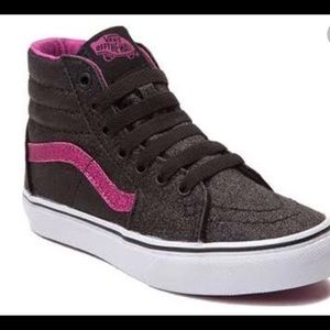Youth Vans Black & pink Sk8 Hi Glitter Skate Shoe
