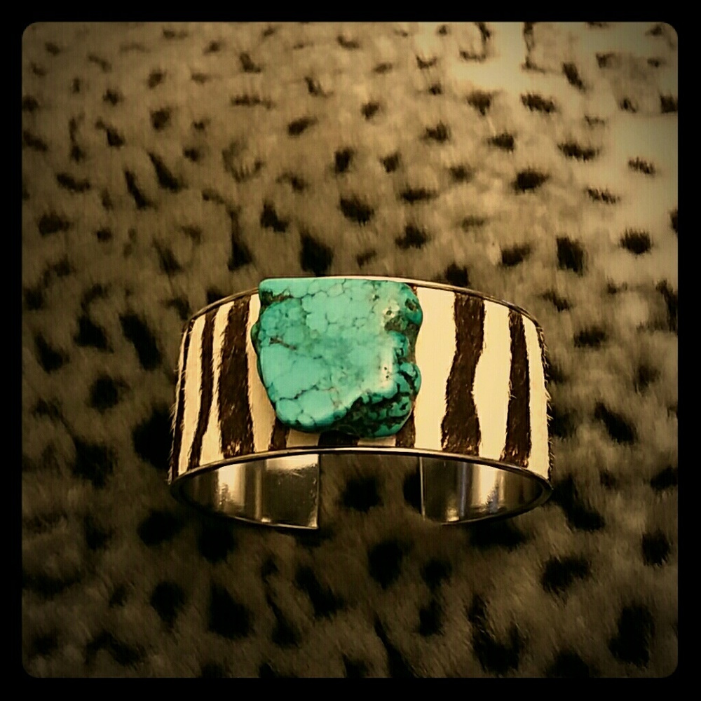 Zebra and turquoise cuff bracelet