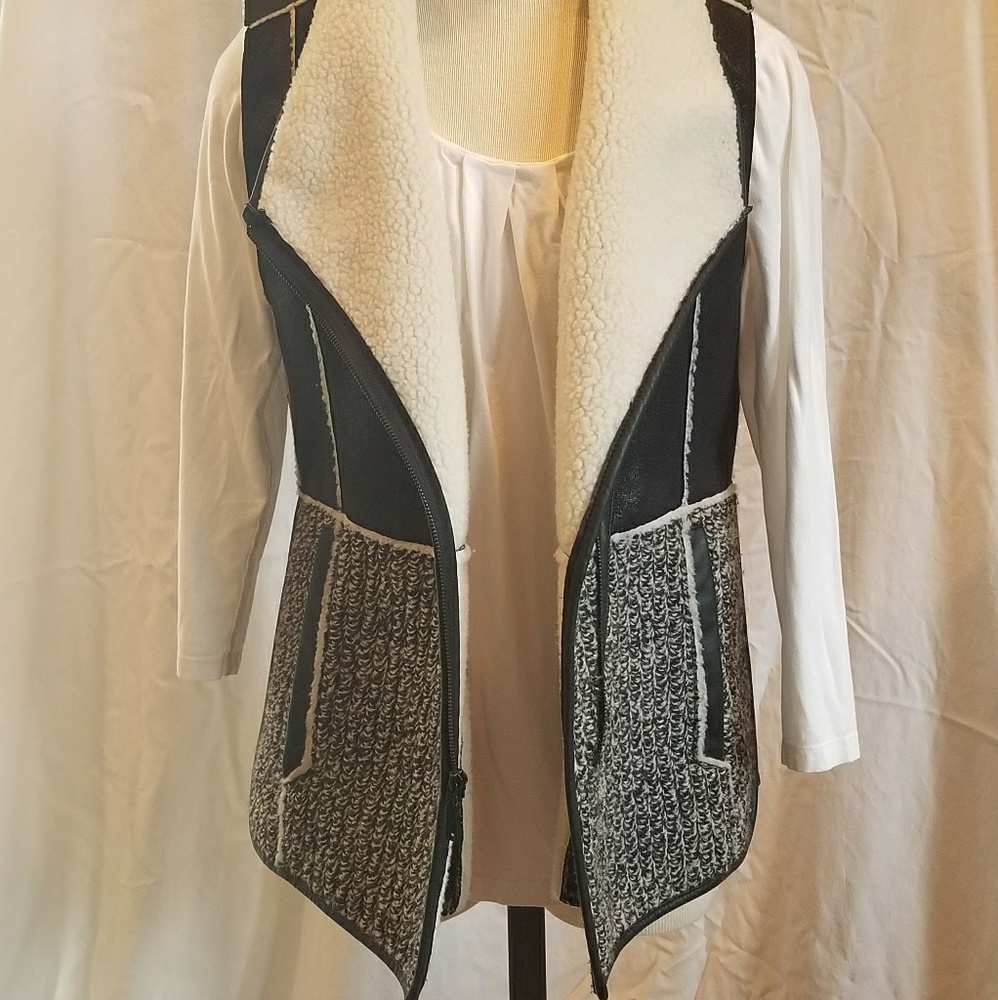 Tahari Leather Wool Fleece Vest (S/M)