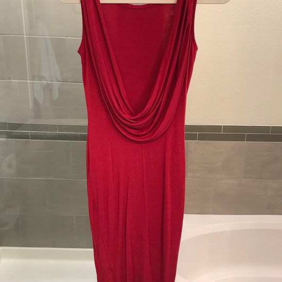 Red Midi Dress w/ Back Drape - Picture 2 of 3
