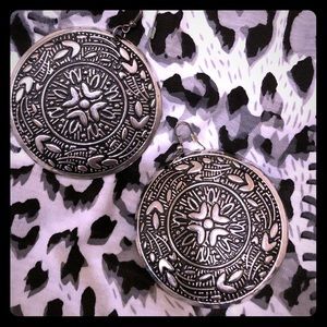 Aztec style Silvertone- light pierce earrings
