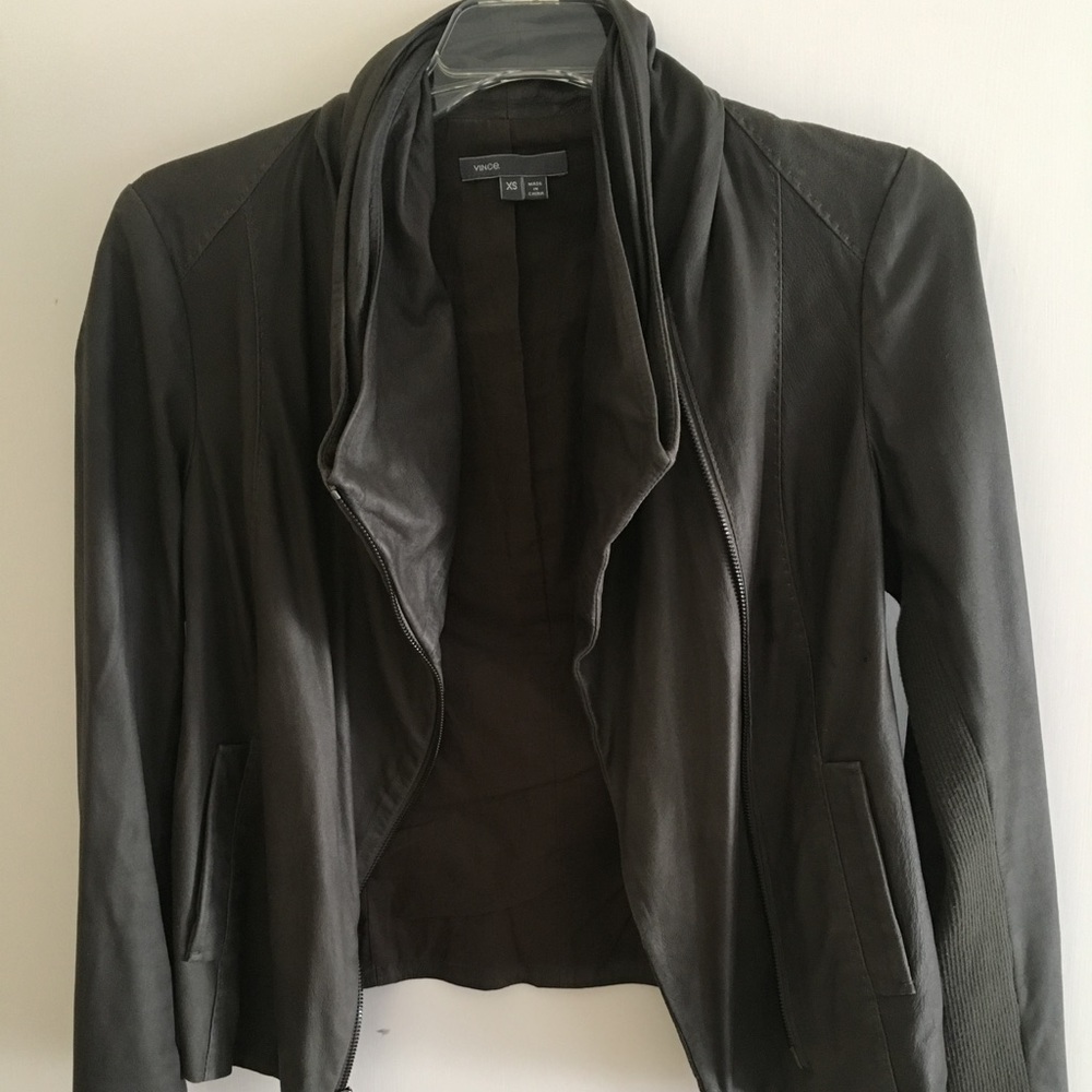 Vince grey leather scuba jacket