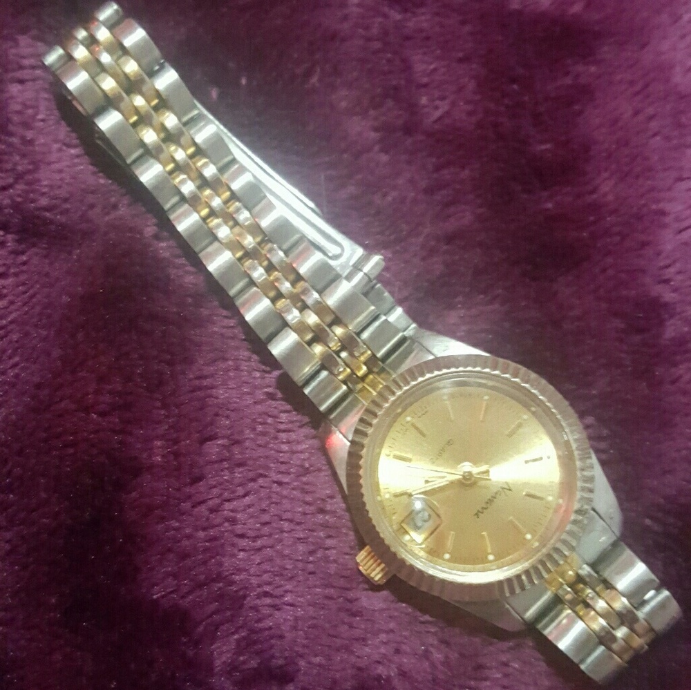 Silver and gold watch