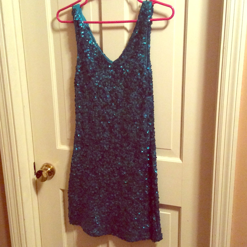 Amber Blue turquoise sequin mini dress