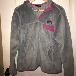 Gray & Pink Patagonia Fleece Jacket With Hood
