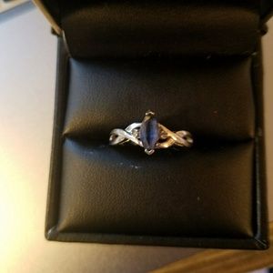 Sapphire ring with diamond accents in white gold
